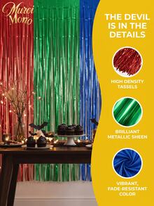 Muroi Mono 3 Stücke 2M Metallfolien-Fransen-Vorhang, glänzender Lametta-Tür-Streamer-Hintergrund, Fotobox-Requisite, Halloween-Party-Dekoration, geeignet für Geburtstag, Hochzeit, Verlobung, Valentinstag, Neujahr Wanddekoration - Mehrfarbig 2 - Übersicht 2