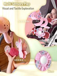 MINKOJA Cute Pink Elephant And Rabbit Car Seat Toys, Infant Carseat Hanging Stroller Accessories, Newborn Toys For Car Seat Stroller Crib Bassinet Mobile With Mirror, BB Squeaker And Rattles, Ideal Gifts,Easter,Easter Gift,Childen's Day,Baby Stuff,Baby Essentials,Baby Toys,Baby Car Seat & Stroller Toys - Multicolor - View 3