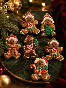 Muroi Mono 6/12pcs Christmas Gingerbread Man & Gingerbread House Tree Ornament, Hanging Pendant Decor, Festive Decoration Accessory & Holiday Gift - multicolor - View 7