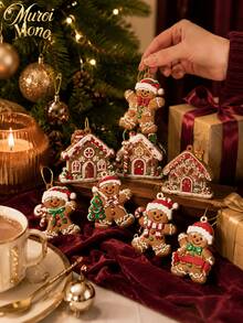 Muroi Mono 6/12pcs Christmas Gingerbread Man & Gingerbread House Tree Ornament, Hanging Pendant Decor, Festive Decoration Accessory & Holiday Gift - multicolor - View 2