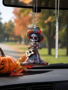 New Halloween Flat Acrylic Hanging Ornament With Lady Skull Design, Car Interior Decor & Backpack Pendant, 3 Styles Shipped Randomly, Holiday Festival Accessory - multicolor - View 10