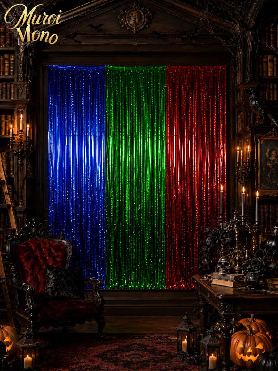 Muroi Mono 3 Stücke 2M Metallfolien-Fransen-Vorhang, glänzender Lametta-Tür-Streamer-Hintergrund, Fotobox-Requisite, Halloween-Party-Dekoration, geeignet für Geburtstag, Hochzeit, Verlobung, Valentinstag, Neujahr Wanddekoration - Mehrfarbig 2 - Übersicht 1