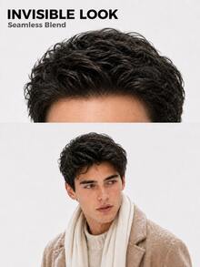 Men's 5x7 PU Skin Hair System, Machine Made Human Hair Toupee, 5.5 Inch S3 Brown Short Hairpiece, Lightweight Breathable PU Base For Thinning Hair, Natural Front Hairline, Comfortable Daily Wear For Work, Dating, Travel & Parties - S3 - View 3