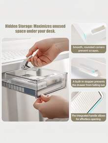 1PC Under Desk Hidden Drawer No Drill Adhesive Transparent Storage Box Pencil Holder For Student Desk Office Supplies Organizer Clutter Free Workspace Easy Install Slide Out Tray For Pens Notes Small Items - White - View 7
