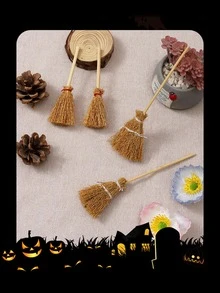Sapu Penyihir Mini Terbuat dari Miscanthus untuk Halloween, Dekorasi Kerajinan dan Ornamen Properti Penyihir Kecil - Satu-Ukuran - View 2