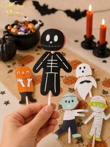 Muroi Mono 6sets Halloween Decorative Paper & Insert Cards, Lollipop Decor Paper, Ghost/Pumpkin/Zombie/Mummy/Skeleton Splicing Designs, Candy Decor Topper Cards, Self-Adhesive & Easy To Apply, Halloween Party & Gift Decorations - multicolor - View 2