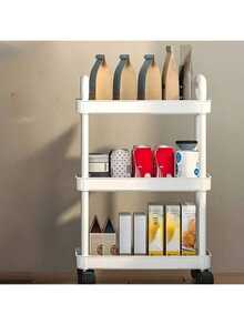 2/3/4/5-Tier Rolling Storage Cart With Handle - Versatile Floor-Standing Shelf, Perfect For Kitchen And Bathroom Organization, Movable Drain Rack, Ideal For Holiday Parties, Back-To-School Essentials, Stylish And Practical For Every Home - Multicolor - View 8