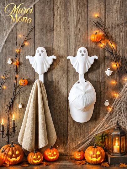 Muroi Mono Halloween Ghost Self-Adhesive Wall Hook, Punch-Free Spooky Decor Hanger For Keys Towels Bags, Halloween Wall Ornament For Entryway Bathroom Bedroom Wardrobe Daily Wall Storage Decoration