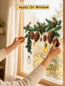 Cirelle 1SET Christmas Window Sticker Decoration, Pine Cone And Bell Pattern Holiday Decals, Festive Winter Design Self Adhesive Stickers For Glass Windows, Door, Home Decor, Christmas Party, Seasonal Display And Holiday Decoration - multicolor - View 7