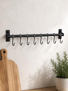 Zazumi 1pc Simple Stylish Wall‑Mounted Black Movable Hooks Are Suitable For Kitchen Utensil Storage, Cookware Organizing, And Gadget Hanging. They Come With Mounting Hardware, Making Installation Fast And Convenient For Home Use. - Black - View 5