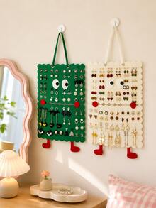 Zazumi 1pc Felt Hanging Jewelry Organizer, Wall‑Mounted Earring Hair Accessory Display Holder, Cute Hanging Storage Pouch For Necklaces Earrings Hair Clips, Jewelry Storage Rack For Bedroom, Dressing Room, Closet, Wall Decor.Home&Living. - Multicolor - View 1