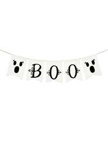 Halloween Linen Hanging Garland Banner With "Boo", Lantern & Pumpkin Prints, Decor For Fireplace Home Party, 1 Pc - View 6