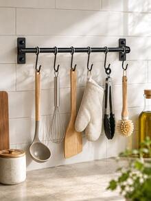 Zazumi 1pc Simple Stylish Wall‑Mounted Black Movable Hooks Are Suitable For Kitchen Utensil Storage, Cookware Organizing, And Gadget Hanging. They Come With Mounting Hardware, Making Installation Fast And Convenient For Home Use. - Black - View 8