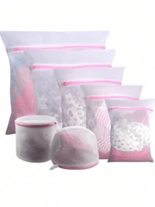 3/7PCS Durable Honeycomb Mesh Laundry Bags Travel Storage Organizer Set Fine Mesh Pink Zipper Assorted Sizes For Washing Shirts Bras Socks Stockings Underwear Home Dorm Hotel Gym Laundry Accessories - Pink Zipper Mesh - View 2