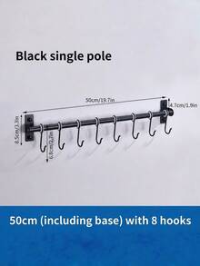 Zazumi 1pc Simple Stylish Wall‑Mounted Black Movable Hooks Are Suitable For Kitchen Utensil Storage, Cookware Organizing, And Gadget Hanging. They Come With Mounting Hardware, Making Installation Fast And Convenient For Home Use. - Black - View 14