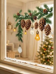 Cirelle 1SET Christmas Window Sticker Decoration, Pine Cone And Bell Pattern Holiday Decals, Festive Winter Design Self Adhesive Stickers For Glass Windows, Door, Home Decor, Christmas Party, Seasonal Display And Holiday Decoration - multicolor - View 4