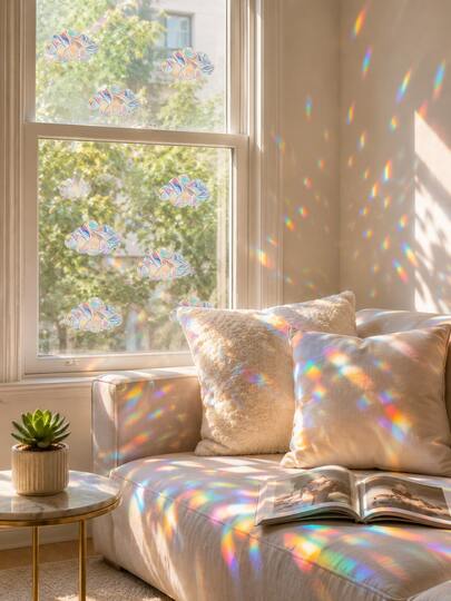 Cirelle 1pc Holographic Cloud Static‑Cling Window Stickers, Iridescent Suncatcher Window Decals, Stained‑Glass Style Cloud Shaped Ornaments,Cozy Room Aesthetic, Entryway & Mantel,Ideal Housewarming Gift For Apartment‑Friendly Home Styling