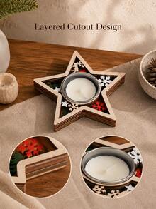 Cirelle 1pc 5-Layer Wooden Tea Light Candle Holder, Christmas Snowflake, Tree, Heart, Reindeer, Star And Butterfly Cutout Designs, Decorative Tabletop Candlestick For Dining Table, Mantel, Living Room, Holiday Party And Seasonal Home Decor - multicolor - View 9