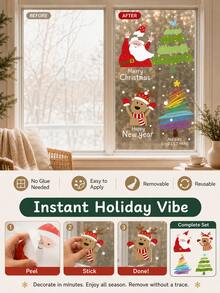 Joivida 1Pc Christmas Window Cling, Static Glass Door Sticker, Santa Reindeer Christmas Tree Decal, No-Adhesive Holiday Window Decor For Shop, Cafe, Home, Party, New Year & Christmas Display, 6 Styles - multicolor - View 5