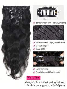 8pcs Body Wave Clip In Natural Black Virgin Human Hair Extension Clip-In Hair Extension Weft Hair Extension Hair Extensions - Natural Black - View 3