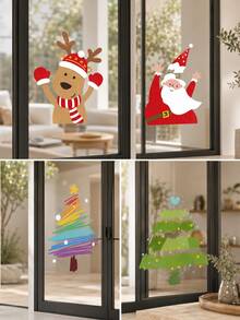 Joivida 1Pc Christmas Window Cling, Static Glass Door Sticker, Santa Reindeer Christmas Tree Decal, No-Adhesive Holiday Window Decor For Shop, Cafe, Home, Party, New Year & Christmas Display, 6 Styles - multicolor - View 2