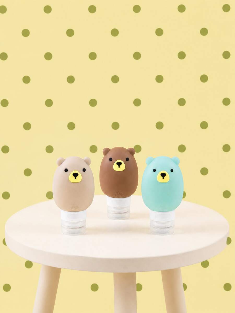 Joivida 3pcs Bear Shaped Refillable Bottles, Silicone Refillable Bottles, Cosmetics/Shampoo/Body Wash Storage Bottles, Multifunctional & Portable, Soft Material, Cute Style, Suitable For Home Use & Travel