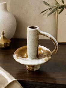 Cirelle 1pc Vintage Ceramic Candle Holder, Retro Handmade Tabletop Decor For Home, B&B, Living Room, Boho Farmhouse Centerpiece For Mantel, Shelf, Coffee Table - multicolor - View 6