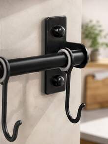 Zazumi 1pc Simple Stylish Wall‑Mounted Black Movable Hooks Are Suitable For Kitchen Utensil Storage, Cookware Organizing, And Gadget Hanging. They Come With Mounting Hardware, Making Installation Fast And Convenient For Home Use. - Black - View 6