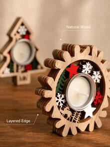 Cirelle 1pc 5-Layer Wooden Tea Light Candle Holder, Christmas Snowflake, Tree, Heart, Reindeer, Star And Butterfly Cutout Designs, Decorative Tabletop Candlestick For Dining Table, Mantel, Living Room, Holiday Party And Seasonal Home Decor - multicolor - View 11