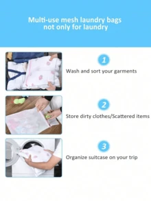3/7PCS Durable Honeycomb Mesh Laundry Bags Travel Storage Organizer Set Fine Mesh Pink Zipper Assorted Sizes For Washing Shirts Bras Socks Stockings Underwear Home Dorm Hotel Gym Laundry Accessories - Pink Zipper Mesh - View 5