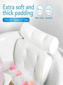 Luxury Spa Bathtub Pillow With Suction Cups - 3D Breathable Mesh Fabric, Non-Slip, Machine Washable, With Hooks For Easy Storage. Bathroom Decor, Fall Decor, Bathroom Accessories, Back-To-School Season. - Bath pillow - View 4