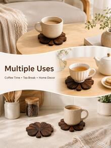 Cirelle Palm Leaf Shape Wooden Coaster, Natural Heat Resistant Drink Mat & Table Protector For Cups, Mugs, Bowls, Dining Table, Coffee Table, Kitchen, Restaurant, Home Decor, Tea Time, Holiday & Housewarming Gift - Multicolor - View 10