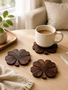 Cirelle Palm Leaf Shape Wooden Coaster, Natural Heat Resistant Drink Mat & Table Protector For Cups, Mugs, Bowls, Dining Table, Coffee Table, Kitchen, Restaurant, Home Decor, Tea Time, Holiday & Housewarming Gift - Multicolor - View 7