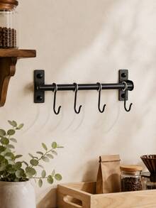 Zazumi 1pc Simple Stylish Wall‑Mounted Black Movable Hooks Are Suitable For Kitchen Utensil Storage, Cookware Organizing, And Gadget Hanging. They Come With Mounting Hardware, Making Installation Fast And Convenient For Home Use. - Black - View 2