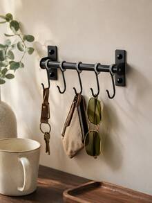 Zazumi 1pc Simple Stylish Wall‑Mounted Black Movable Hooks Are Suitable For Kitchen Utensil Storage, Cookware Organizing, And Gadget Hanging. They Come With Mounting Hardware, Making Installation Fast And Convenient For Home Use. - Black - View 11