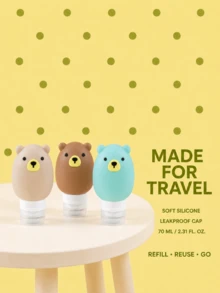 Joivida 3pcs Bear Shaped Refillable Bottles, Silicone Refillable Bottles, Cosmetics/Shampoo/Body Wash Storage Bottles, Multifunctional & Portable, Soft Material, Cute Style, Suitable For Home Use & Travel - multicolor - View 5