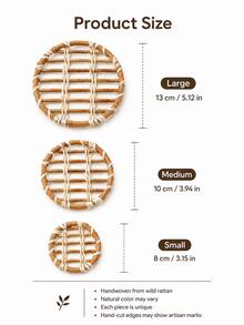 Cirelle Round Woven Rattan Coaster, Handmade Ins Style Heat Resistant Trivet Pad & Drink Mat For Coffee Cups, Tea Mugs, Pots, Pans, Dining Table, Kitchen, Restaurant, Boho Home Decor, Holiday & Housewarming Gift - Multicolor - View 3