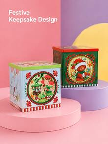 Joivida Vibrant Printed Christmas Tin Box Features Classic Holiday‑Themed Artwork, Offering Sturdy Storage For Apples, Candies And Small Treats. Perfect For Festive Gift‑Giving And Decorative Display During Home Christmas Celebrations. - Multicolor - View 10