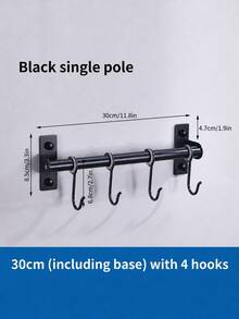 Zazumi 1pc Simple Stylish Wall‑Mounted Black Movable Hooks Are Suitable For Kitchen Utensil Storage, Cookware Organizing, And Gadget Hanging. They Come With Mounting Hardware, Making Installation Fast And Convenient For Home Use. - Black - View 13