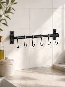Zazumi 1pc Simple Stylish Wall‑Mounted Black Movable Hooks Are Suitable For Kitchen Utensil Storage, Cookware Organizing, And Gadget Hanging. They Come With Mounting Hardware, Making Installation Fast And Convenient For Home Use. - Black - View 3