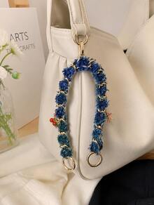 1pc New Denim Fringe Metal Chain Bag Charm, Vintage Fabric Bag Accessory, Multi-Purpose Phone Lanyard Decor Gift For Women Girls - Multicolor - View 9
