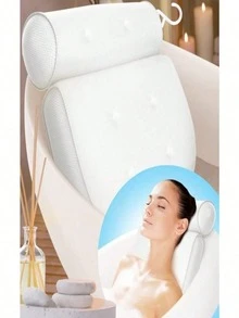 Luxury Spa Bathtub Pillow With Suction Cups - 3D Breathable Mesh Fabric, Non-Slip, Machine Washable, With Hooks For Easy Storage. Bathroom Decor, Fall Decor, Bathroom Accessories, Back-To-School Season. - Bath pillow - View 3