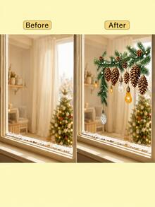 Cirelle 1SET Christmas Window Sticker Decoration, Pine Cone And Bell Pattern Holiday Decals, Festive Winter Design Self Adhesive Stickers For Glass Windows, Door, Home Decor, Christmas Party, Seasonal Display And Holiday Decoration - multicolor - View 8