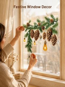 Cirelle 1SET Christmas Window Sticker Decoration, Pine Cone And Bell Pattern Holiday Decals, Festive Winter Design Self Adhesive Stickers For Glass Windows, Door, Home Decor, Christmas Party, Seasonal Display And Holiday Decoration - multicolor - View 2