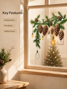 Cirelle 1SET Christmas Window Sticker Decoration, Pine Cone And Bell Pattern Holiday Decals, Festive Winter Design Self Adhesive Stickers For Glass Windows, Door, Home Decor, Christmas Party, Seasonal Display And Holiday Decoration - multicolor - View 9