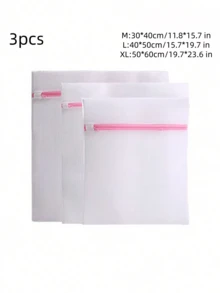 3/7PCS Durable Honeycomb Mesh Laundry Bags Travel Storage Organizer Set Fine Mesh Pink Zipper Assorted Sizes For Washing Shirts Bras Socks Stockings Underwear Home Dorm Hotel Gym Laundry Accessories - Pink Zipper Mesh - View 4