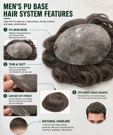 Men's 5x7 PU Skin Hair System, Machine Made Human Hair Toupee, 5.5 Inch S3 Brown Short Hairpiece, Lightweight Breathable PU Base For Thinning Hair, Natural Front Hairline, Comfortable Daily Wear For Work, Dating, Travel & Parties - S3 - View 4