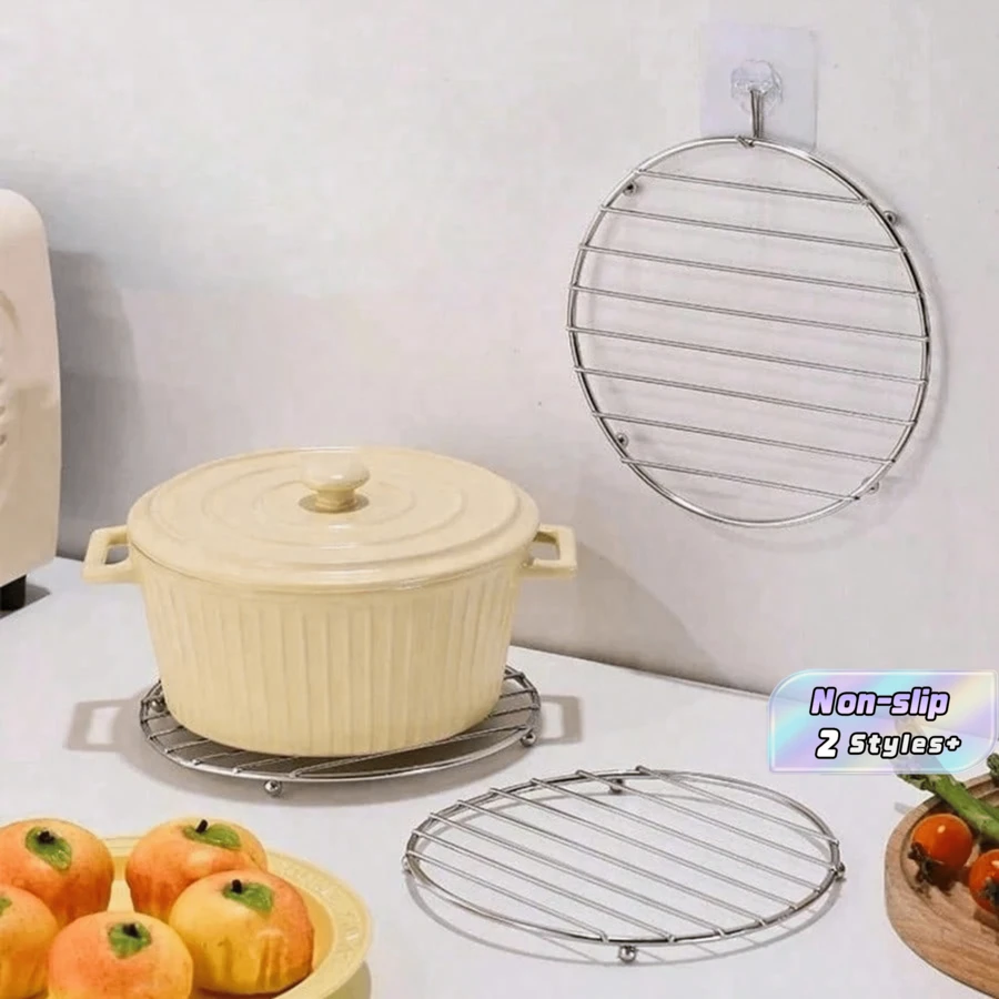 3pcs/2pcs/1pc Alas Piring Bundar Stainless Steel Berinsulasi, Melindungi Permukaan Meja dan Meja Dapur, Cocok untuk Meletakkan Panci, Peralatan Masak Panas, Minuman, Isolasi Panas dan Pengurangan Suhu - View 1