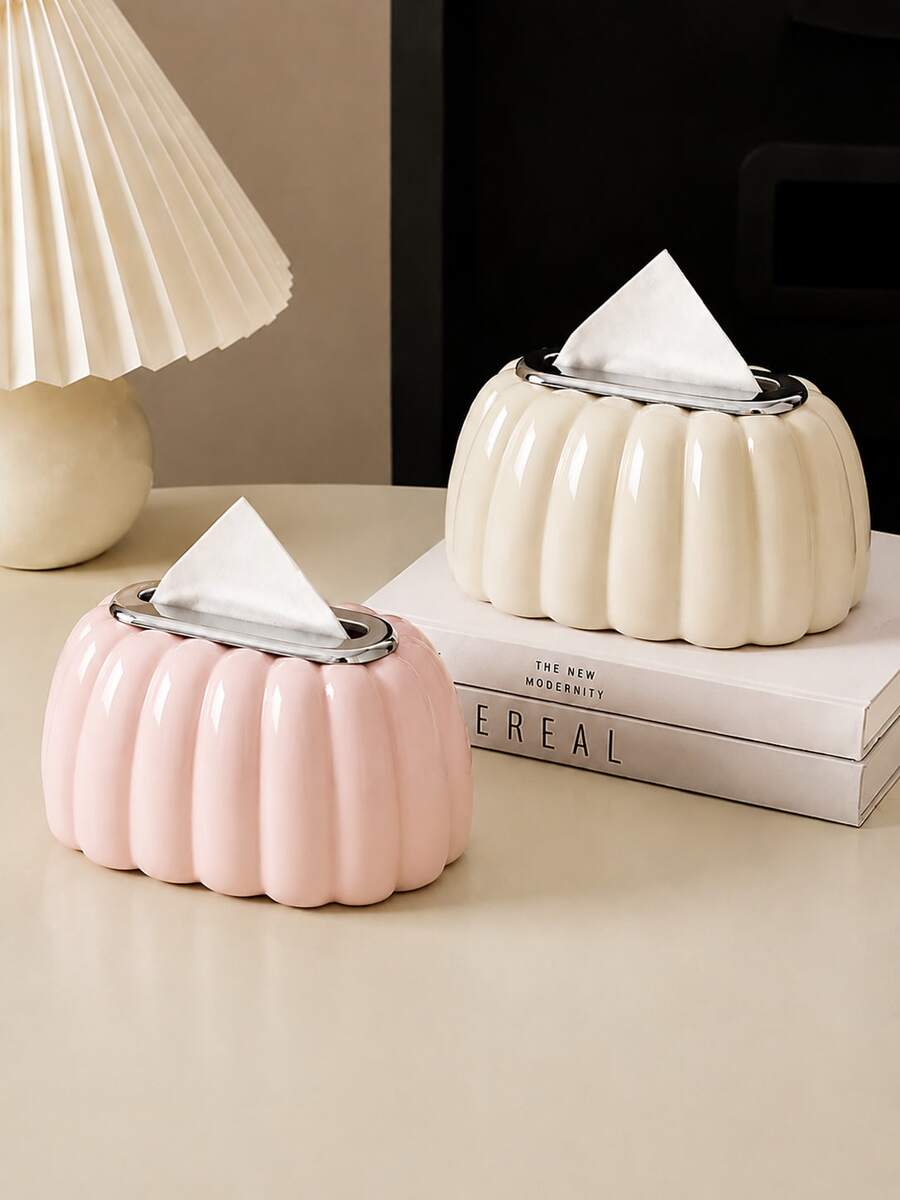 SHEIN Luxury Plastic Desktop Tissue Box Holder, Decorative Tissue Dispenser With Spring-Loaded Internal Mechanism For Smooth Paper Pull, Stylish Tabletop Storage Organizer For Home Office Bedroom Decor - Multicolor - View 1