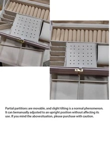 1件大容量3層珠寶盒，PU皮革多功能珠寶盒，可鎖式手錶盒，便攜式珠寶收納盒，附抽屜梳妝台珠寶收納盒，禮品皮革珠寶盒，戒指耳環項鍊收納盒 - 彩色 - 查看 5